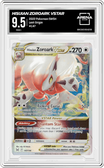 Hisuian Zoroark VSTAR from the 2022 Pokemon SWSH set graded by Arena Club and given an overall grade of 9.5.