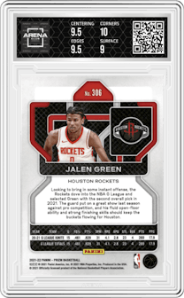 Jalen Green from the 2021-22 Panini Prizm  set graded by Arena Club and given an overall grade of 9.5.