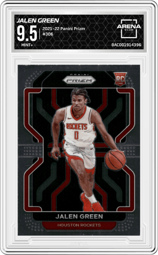 Jalen Green from the 2021-22 Panini Prizm  set graded by Arena Club and given an overall grade of 9.5.