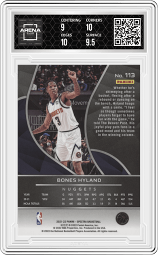 Bones Hyland from the 2021-22 Panini Spectra set graded by Arena Club and given an overall grade of 9.5.