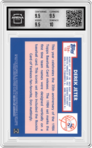 Derek Jeter from the 2019 Topps SIlver Pack set graded by Arena Club and given an overall grade of 10.