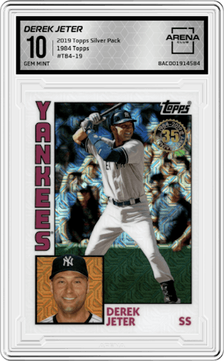 Derek Jeter from the 2019 Topps SIlver Pack set graded by Arena Club and given an overall grade of 10.