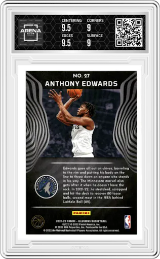 Anthony Edwards from the 2021-22 Panini Illusions set graded by Arena Club and given an overall grade of 9.5.