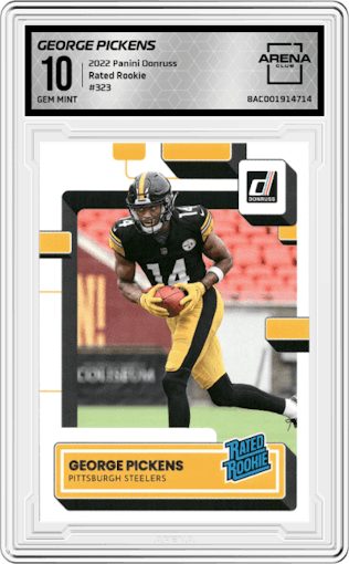 George Pickens from the 2022 Panini Donruss set graded by Arena Club and given an overall grade of 10.