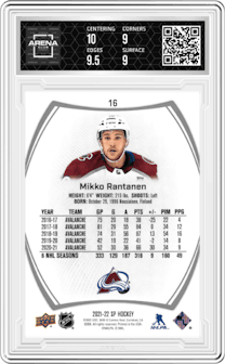 Mikko Rantanen from the 2021-22 UD SP  set graded by Arena Club and given an overall grade of 9.5.