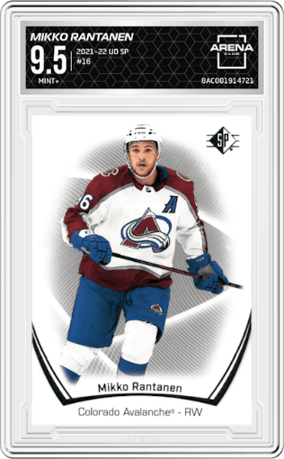 Mikko Rantanen from the 2021-22 UD SP  set graded by Arena Club and given an overall grade of 9.5.