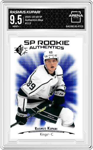 Rasmus Kupari from the 2021-22 UD SP  set featuring a Blue parallel graded by Arena Club and given an overall grade of 9.5.
