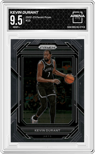 Kevin Durant from the 2022-23 Panini Prizm  set graded by Arena Club and given an overall grade of 9.5.