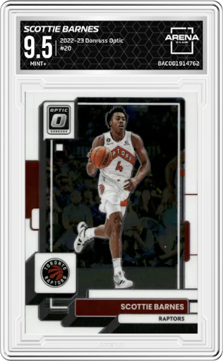 Scottie Barnes from the 2022-23 Panini Donruss Optic  set graded by Arena Club and given an overall grade of 9.5.