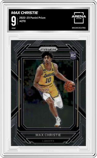 Max Christie from the 2022-23 Panini Prizm  set graded by Arena Club and given an overall grade of 9.