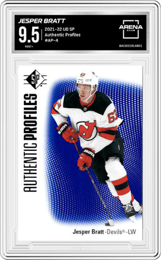 Jesper Bratt from the 2021-22 UD SP  set graded by Arena Club and given an overall grade of 9.5.