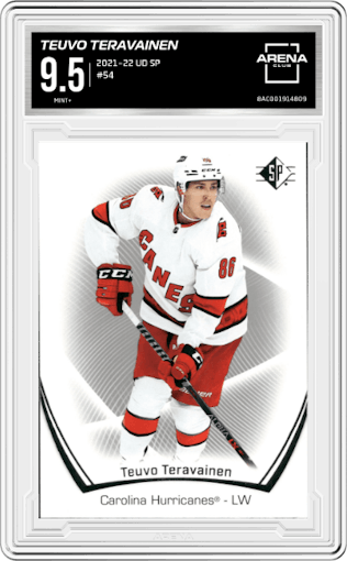 Teuvo Teravainen from the 2021-22 UD SP  set graded by Arena Club and given an overall grade of 9.5.