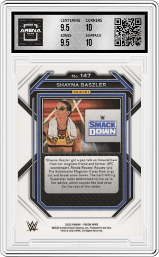 Shayna Baszler from the 2023 Panini Prizm WWE Wrestling set graded by Arena Club and given an overall grade of 10.