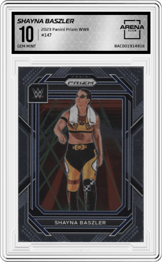 Shayna Baszler from the 2023 Panini Prizm WWE Wrestling set graded by Arena Club and given an overall grade of 10.