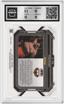 Yokozuna from the 2023 Panini Prizm WWE Wrestling set featuring a Ice Prizm parallel graded by Arena Club and given an overall grade of 10.