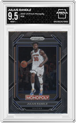 Julius Randle from the 2022-23 Panini Prizm Monopoly set graded by Arena Club and given an overall grade of 9.5.