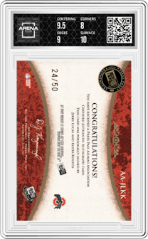 Jerry Lucas/Kosta Koufos from the 2008-09 Press Pass Legends set graded by Arena Club and given an overall grade of 8.5.