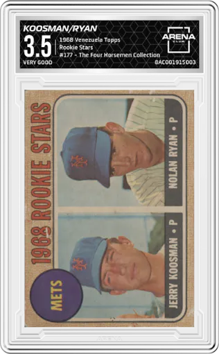 Jerry Koosman/Nolan Ryan from the 1968 Venezuela Topps set graded by Arena Club and given an overall grade of 3.5.