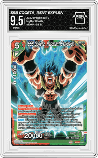 SSB Gogeta, Resonant Explosion from the 2022 Dragon Ball S set graded by Arena Club and given an overall grade of 9.5.