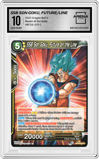 SSB Son Goku, Future on the Line from the 2022 Dragon Ball S set graded by Arena Club and given an overall grade of 10.
