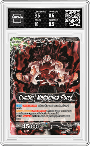 Evil Saiyan Cumber, Maddening Force from the 2023 Dragon Ball S set graded by Arena Club and given an overall grade of 9.