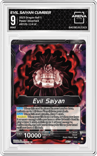 Evil Saiyan Cumber, Maddening Force from the 2023 Dragon Ball S set graded by Arena Club and given an overall grade of 9.