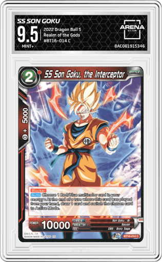 SS Son Goku, the Interceptor from the 2022 Dragon Ball S set graded by Arena Club and given an overall grade of 9.5.