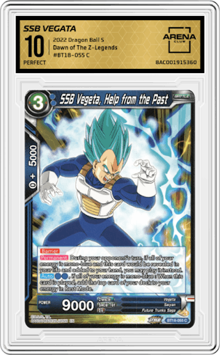 SSB Vegeta, Help from the Past from the 2022 Dragon Ball S set graded by Arena Club and given an overall grade of 10.