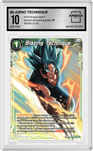 Blazing Technique from the 2019 Dragon Ball S set graded by Arena Club and given an overall grade of 10.