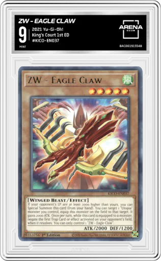 ZW - Eagle Claw from the 2021 Yu-Gi-Oh! set graded by Arena Club and given an overall grade of 9.