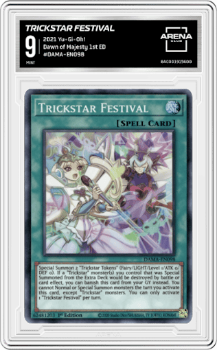 Trickstar Festival from the 2021 Yu-Gi-Oh! set graded by Arena Club and given an overall grade of 9.