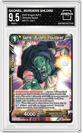Saonel, Burdens Shouldered from the 2022 Dragon Ball S set graded by Arena Club and given an overall grade of 9.5.
