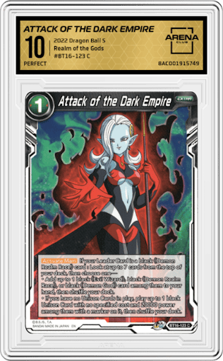 Attack of the Dark Empire from the 2022 Dragon Ball S set graded by Arena Club and given an overall grade of 10.