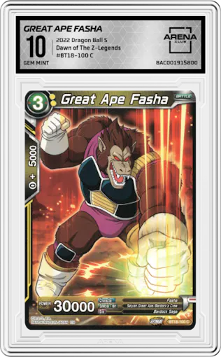 Great Ape Fasha from the 2022 Dragon Ball S set graded by Arena Club and given an overall grade of 10.