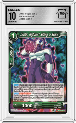 Cooler, Mightiest Sibling in Space from the 2022 Dragon Ball S set graded by Arena Club and given an overall grade of 10.