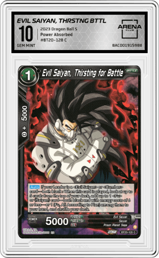 Evil Saiyan, Thirsting for Battle from the 2023 Dragon Ball S set graded by Arena Club and given an overall grade of 10.