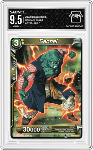 Saonel from the 2022 Dragon Ball S set graded by Arena Club and given an overall grade of 9.5.
