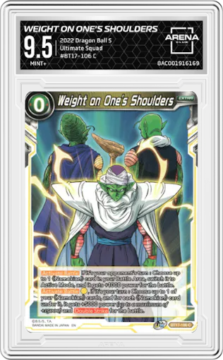 Weight on One's Shoulders from the 2022 Dragon Ball S set graded by Arena Club and given an overall grade of 9.5.