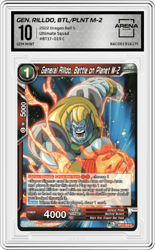 General Rilldo, Battle on Planet M-2 from the 2022 Dragon Ball S set graded by Arena Club and given an overall grade of 10.