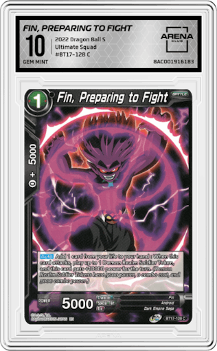Fin, Preparing to Fight from the 2022 Dragon Ball S set graded by Arena Club and given an overall grade of 10.