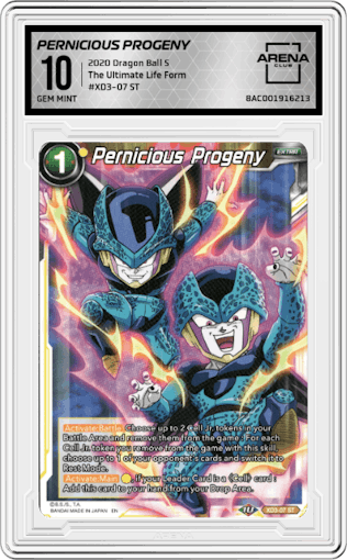 Pernicious Progeny from the 2020 Dragon Ball S set graded by Arena Club and given an overall grade of 10.