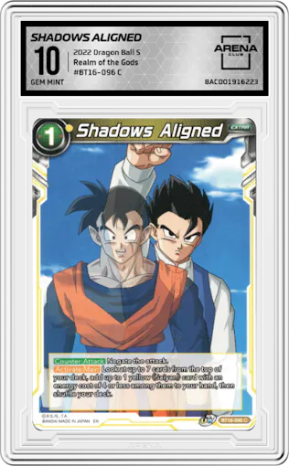 Shadows Aligned from the 2022 Dragon Ball S set graded by Arena Club and given an overall grade of 10.