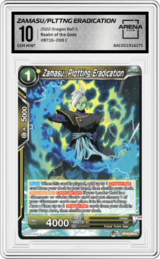 Zamasu, Plotting Eradication from the 2022 Dragon Ball S set graded by Arena Club and given an overall grade of 10.