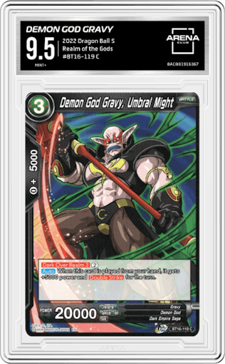 Demon God Gravy, Umbral Might from the 2022 Dragon Ball S set graded by Arena Club and given an overall grade of 9.5.