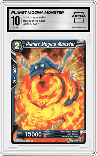 Planet Mogina Monster from the 2022 Dragon Ball S set graded by Arena Club and given an overall grade of 10.