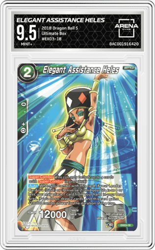 Elegant Assistance Heles from the 2018 Dragon Ball S set graded by Arena Club and given an overall grade of 9.5.
