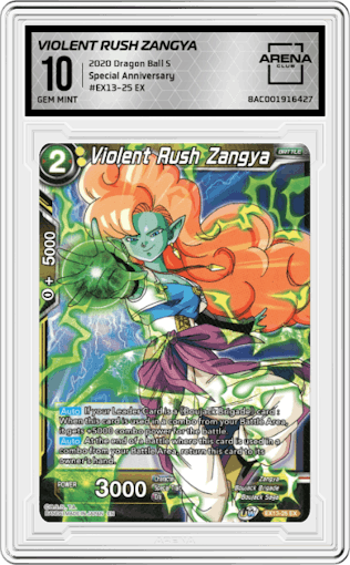 Violent Rush Zangya from the 2020 Dragon Ball S set graded by Arena Club and given an overall grade of 10.