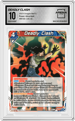 Deadly Clash from the 2023 Dragon Ball S set graded by Arena Club and given an overall grade of 10.