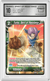 Trunks, Spirit of Resistance from the 2023 Dragon Ball S set graded by Arena Club and given an overall grade of 10.