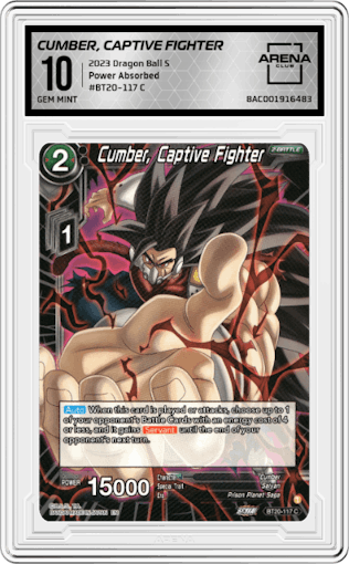 Cumber, Captive Fighter from the 2023 Dragon Ball S set graded by Arena Club and given an overall grade of 10.